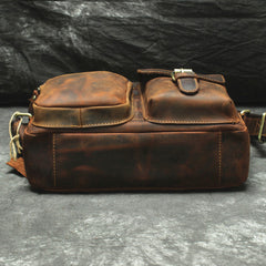 Handmade Leather Mens Cool Small Messenger Bag iPad Bag Chest Bag Bike Bag Cycling Bag for men