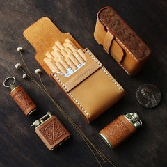 Wooden Beige Leather Mens Cigarette Case Cool Custom Cigarette Holder for Men - iwalletsmen