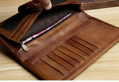 Handmade Leather Mens Cool Long Leather Wallet Card Wallet Clutch Wristlet Wallet for Men