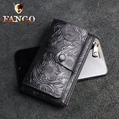 Handmade Leather Floral Mens Cool Key Wallet Wallet Card Holder Small Card Keychain Wallets for Men
