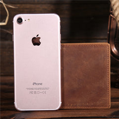 Handmade Leather Mens Cool Slim Leather Wallet Card Wallet Holders Men Small Wallets Bifold for Men