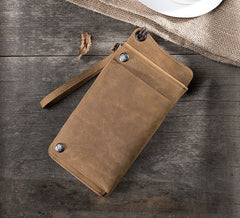 Handmade Leather Mens Cool Long Chain Wallet Phone Biker Trucker Wristlet Wallet