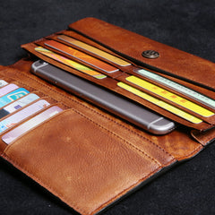 Handmade Leather Mens Cool Long Leather Wallet Card Wallet Clutch Wristlet Wallet for Men