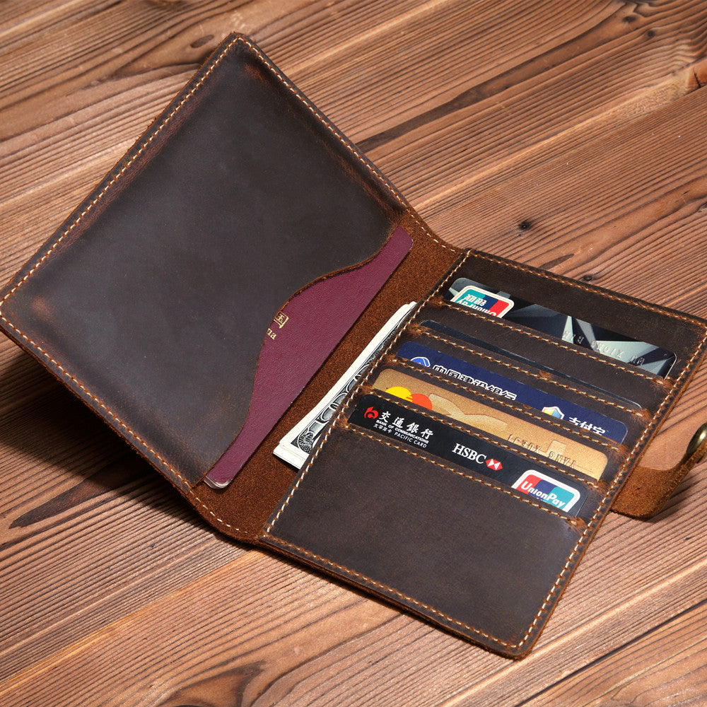 Handmade Mens Leather Small Slim Passport Wallet Vintage Bifold Long Wallet For Men - iwalletsmen