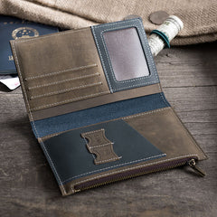 Handmade Leather Mens Travel Wallet Passport Leather Wallet billfold Long Wallets for Men