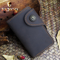 Handmade Leather Floral Mens Cool Key Wallet Wallet Card Holder Small Card Keychain Wallets for Men