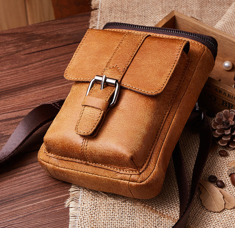 Men Waist Pack Small Shoulder Bag Belt Purse Genuine Leather