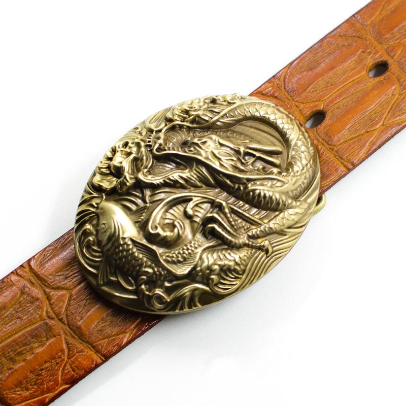 Handmade Genuine Leather Punk Rock Western Country Carp Chinese Dargon Mens Cool Men Biker Trucker Leather Belt