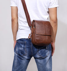 Genuine Leather Mens Cool Messenger Bag Square Bag Chest Bag Bike Bag Cycling Bag for men