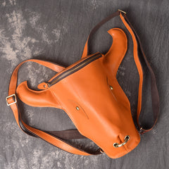 Handmade Leather Mens Cool XO Bull Backpack Sling Bag Black Travel Bag Hiking Bag for men