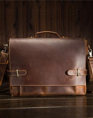 Cool Leather Mens Briefcases Business Briefcase Vintage Shoulder Bag HandBag for men - iwalletsmen