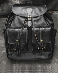 Cool Mens Leather Black Backpack for School Backpack Travel Backpack Hiking Backpack For Men - iwalletsmen