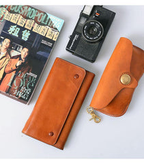 Tan Cool Leather Mens Long Wallet Black Bifold Wallet Long Wallet Brown Phone Wallet For Men - iwalletsmen