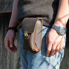 Tan Leather Cell Phone Holster Belt Pouch Leather Waist Bag Mens BELT BAG Belt Holster For Men