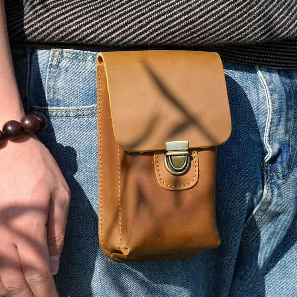 Tan Leather Cell Phone Holster Belt Pouch Leather Waist Bag Mens BELT BAG Belt Holster For Men