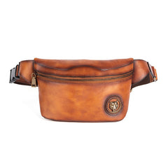 Tan Leather Fanny Pack Men's Chest Bag Vintage Hip Bag Tan Waist Bag For Men