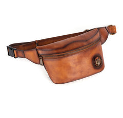 Tan Leather Fanny Pack Men's Chest Bag Vintage Hip Bag Tan Waist Bag For Men