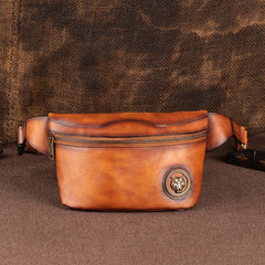 Tan Leather Fanny Pack Men's Chest Bag Vintage Hip Bag Tan Waist Bag For Men