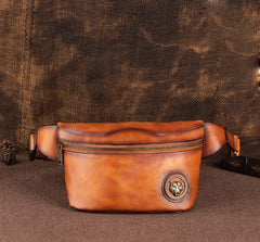 Tan Leather Fanny Pack Men's Chest Bag Vintage Hip Bag Tan Waist Bag For Men