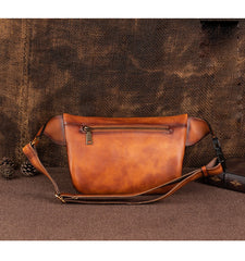 Tan Leather Fanny Pack Men's Chest Bag Vintage Hip Bag Tan Waist Bag For Men