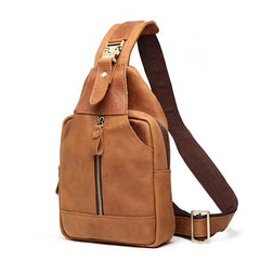 Tan Leather Men's Sling Bag Chest Bag Tan One shoulder Backpack Sling Pack For Men