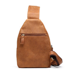Tan Leather Men's Sling Bag Chest Bag Tan One shoulder Backpack Sling Pack For Men