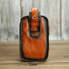 Orange Leather Mens Phone Holster Belt Pouch Mini Waist Pouch Belt Bags For Men