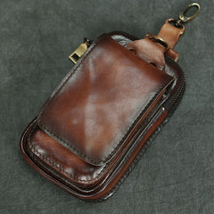 Tan Leather Mens Phone Holster Belt Pouch Mini Waist Pouch Belt Bags For Men