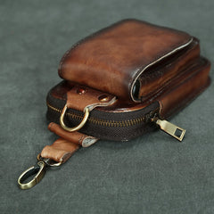 Coffee Leather Mens Phone Holster Belt Pouch Mini Waist Pouch Belt Bags For Men