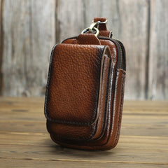 Coffee Leather Mens Phone Holster Belt Pouch Mini Waist Pouch Belt Bags For Men