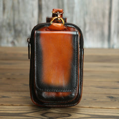 Orange Leather Mens Phone Holster Belt Pouch Mini Waist Pouch Belt Bags For Men
