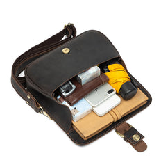 Coffee Leather Mens Slim Buckle Courier Bag Side Bag Small Messenger Bag For Men
