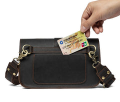 Coffee Leather Mens Slim Buckle Courier Bag Side Bag Small Messenger Bag For Men
