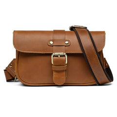 Coffee Leather Mens Slim Buckle Courier Bag Side Bag Small Messenger Bag For Men