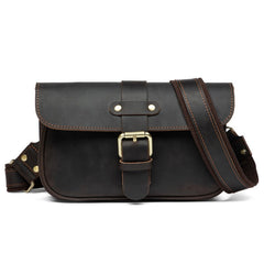 Coffee Leather Mens Slim Buckle Courier Bag Side Bag Small Messenger Bag For Men