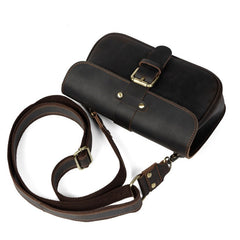 Coffee Leather Mens Slim Buckle Courier Bag Side Bag Small Messenger Bag For Men