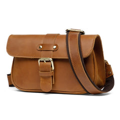 Coffee Leather Mens Slim Buckle Courier Bag Side Bag Small Messenger Bag For Men