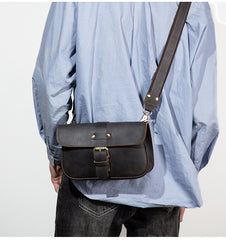 Tan Leather Mens Slim Buckle Courier Bag Side Bag Small Messenger Bag For Men