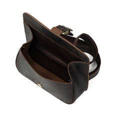 Coffee Leather Mens Slim Buckle Courier Bag Side Bag Small Messenger Bag For Men