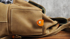 Tan Cool Mens Leather Backpack Travel Backpack Leather Hiking Backpack for Men - iwalletsmen