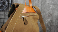 Tan Cool Mens Leather Backpack Travel Backpack Leather Hiking Backpack for Men - iwalletsmen