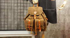 Tan Cool Mens Leather Backpack Travel Backpack Leather Hiking Backpack for Men - iwalletsmen
