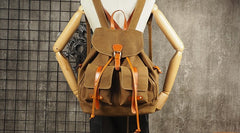 Tan Cool Mens Leather Backpack Travel Backpack Leather Hiking Backpack for Men - iwalletsmen