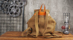Tan Cool Mens Leather Backpack Travel Backpack Leather Hiking Backpack for Men - iwalletsmen