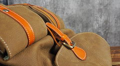 Tan Cool Mens Leather Backpack Travel Backpack Leather Hiking Backpack for Men - iwalletsmen