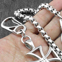 STAINLESS STEEL Long Silver Pants Chain Iron Cross Wallet Chain Biker Wallet CHain For Men - iwalletsmen