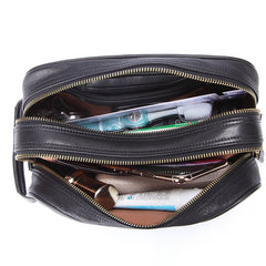 Toiletry Bag for Men Black Leather Dopp Kit Tan Leather Travel Organizer Shaving Bag for Men