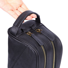 Toiletry Bag for Men Black Leather Dopp Kit Tan Leather Travel Organizer Shaving Bag for Men