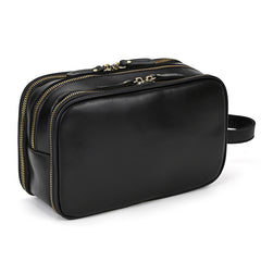 Toiletry Bag for Men Leather Dopp Kit Black Leather Travel Organizer Shaving Bag for Men