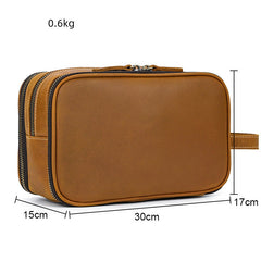Leather mens travel toiletry bag